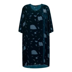Grizas Julki Devore Velvet Tunic Dress Dark Teal Abstract Print Oversized Medium
